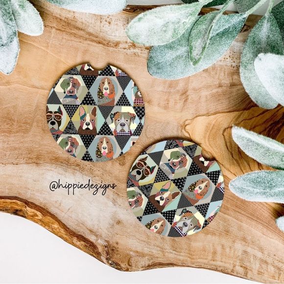 🎄 Quilted Dog Car Coaster Set | Dog Coaster Set | Dog Mom | Car Accessories - Picture 1 of 9